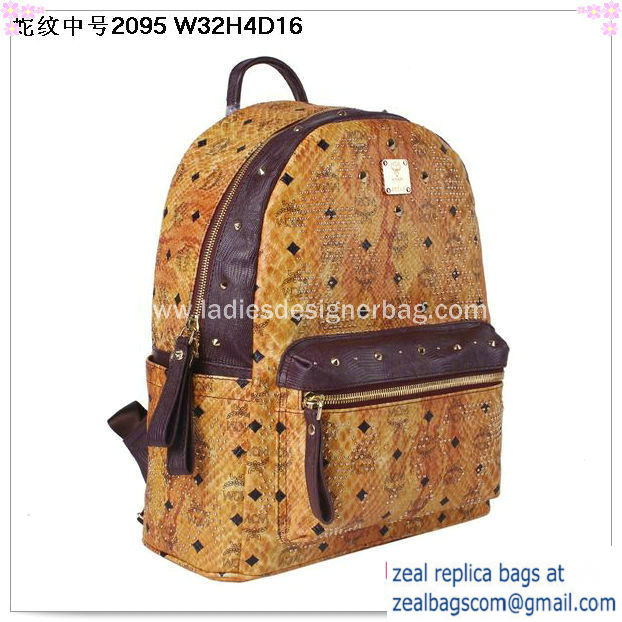 High Quality Replica MCM Armour Medium Backpack Snake Leather MC2095 Wheat - Click Image to Close